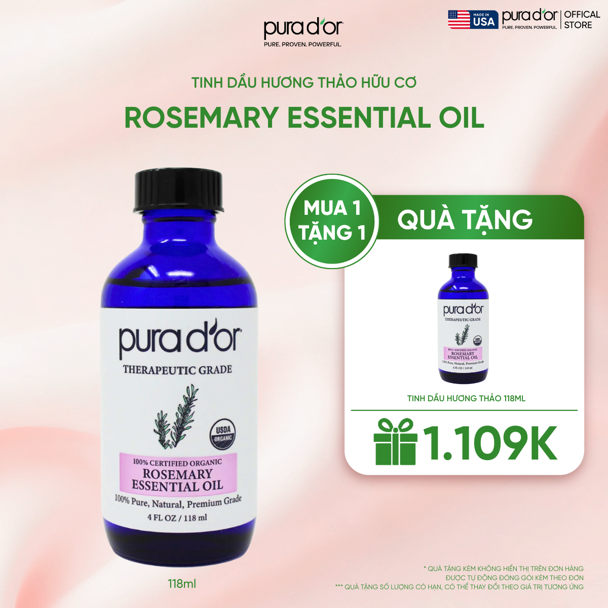 Tinh Dầu Hương Thảo Hữu Cơ Pura D'or Therapeutic Grade Rosemary Essential Oil 118ml_thumbnail_0