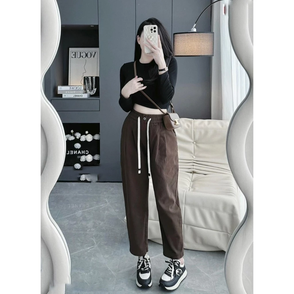 Quần Baggy Chất Liệu KaKi Giãn Cao Cấp Nữ, Quần Cạp Cao Lưng chun Ống Đứng Cá Tính