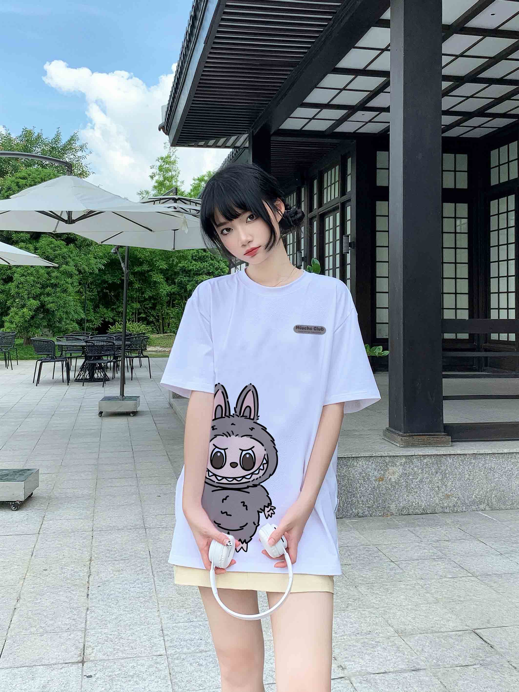 Áo thun labubu form rộng nhiều màu ATD1468 Miucho vải cotton cổ tròn in mix_thumbnail_6