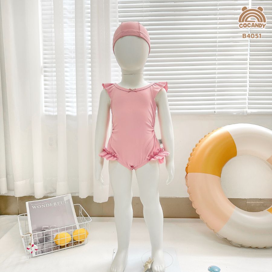 Bộ bơi cộc HỒNG TRƠN tay cánh tiên khoét eo_thumbnail_0