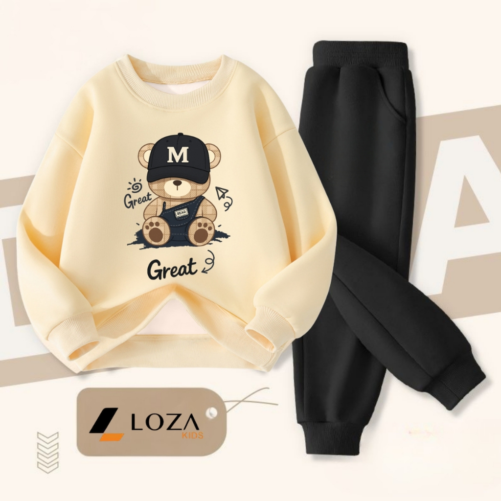 Set bộ nỉ bé trai in hình Gấu đội mũ M - Loza Kids BI481_thumbnail_1