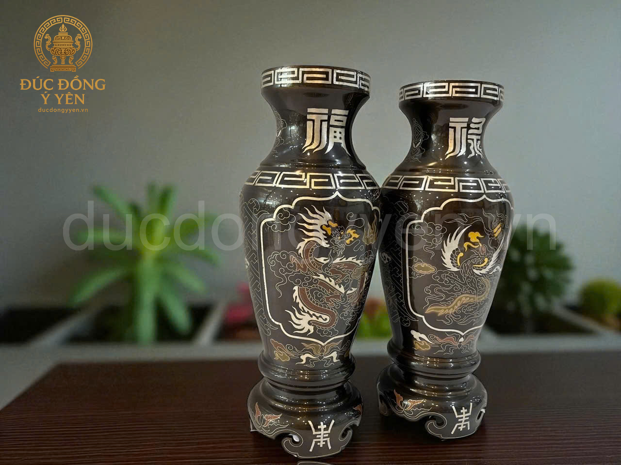 Lọ hoa thờ khảm ngũ sắc đúc đồng đỏ nguyên chất _thumbnail_2