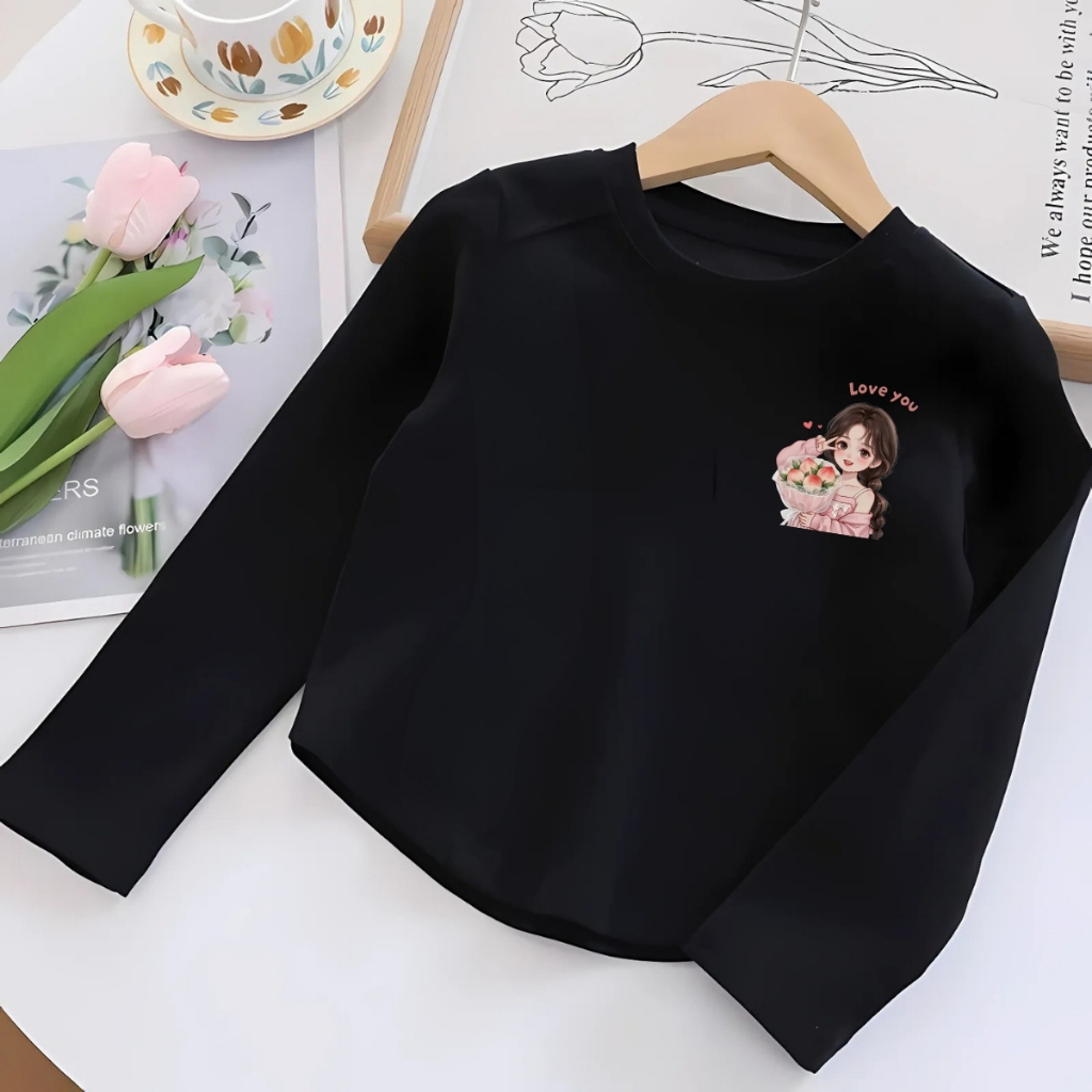 Áo thu đông dài tay bé gái cổ tròn in hình bé gái chất thun borip co giãn 4 chiều - Loza- G0423_thumbnail_6