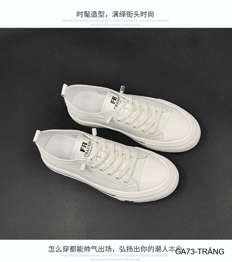 GA73 - Giày Sneaker Nam Da Bò Phong Cách Hàn, Đế Cao Su Thoáng Khí, Màu Trắng Đen_thumbnail_5