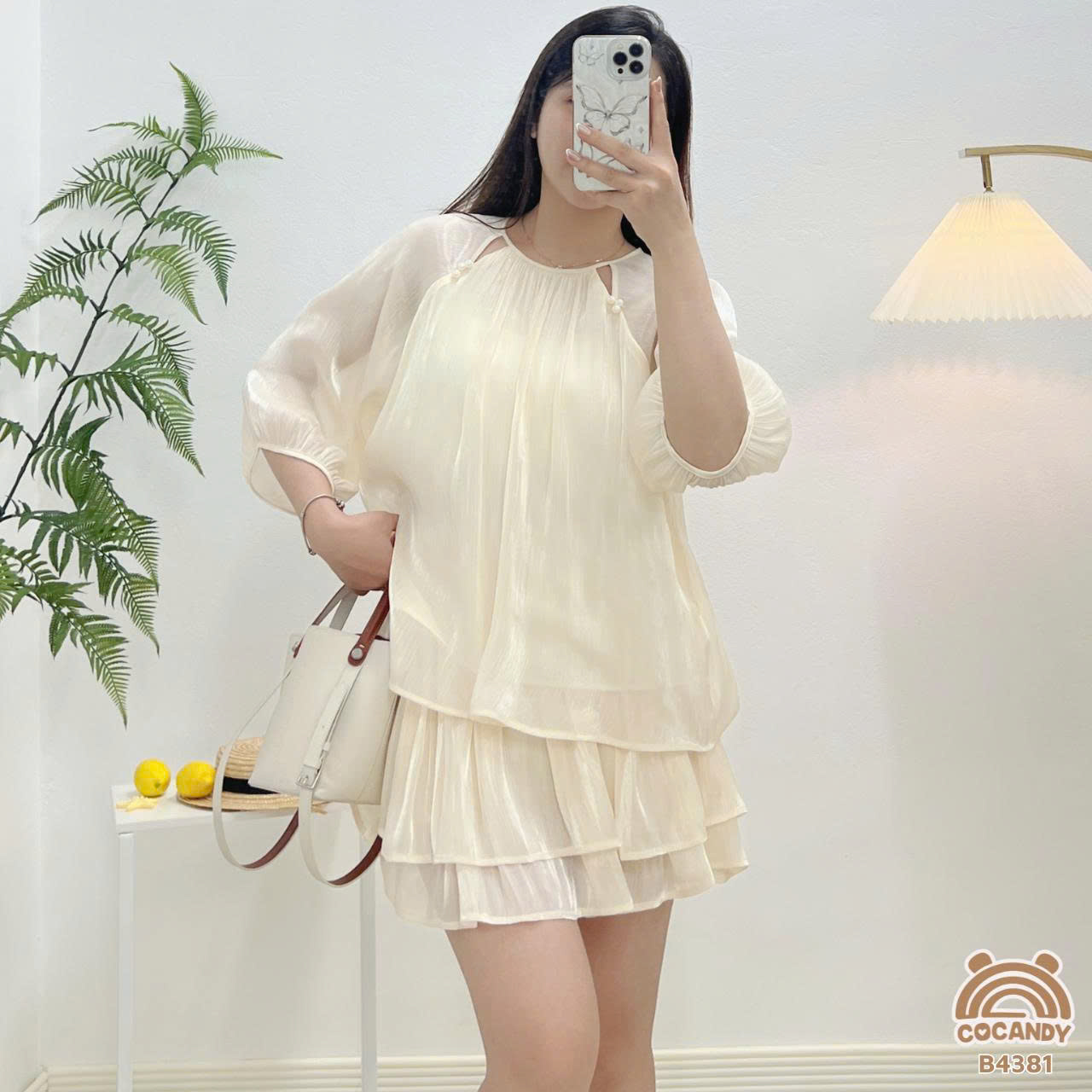 Bộ cộc tơ óng BE tay lửng + chân váy xòe NỮ_thumbnail_2