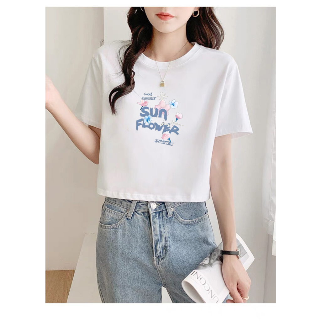 Áo croptop nữ form rộng in chữ Sun Flower - Áo thun nữ dáng ngắn LOZA GT6494_thumbnail_1