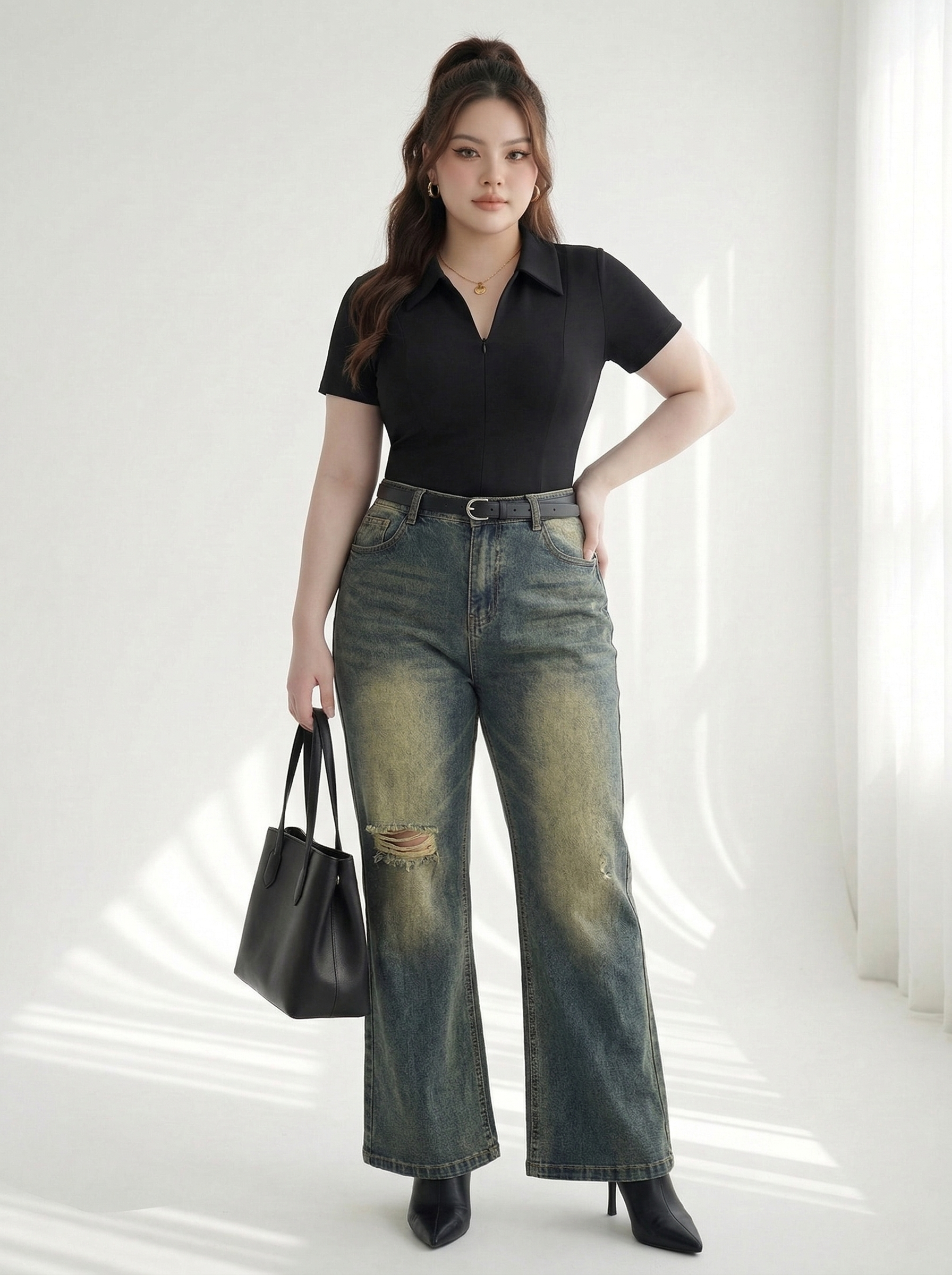 BIGSIZE NỮ- Quần jean ống loe cho nàng béo từ 55-90kg V-QJ341