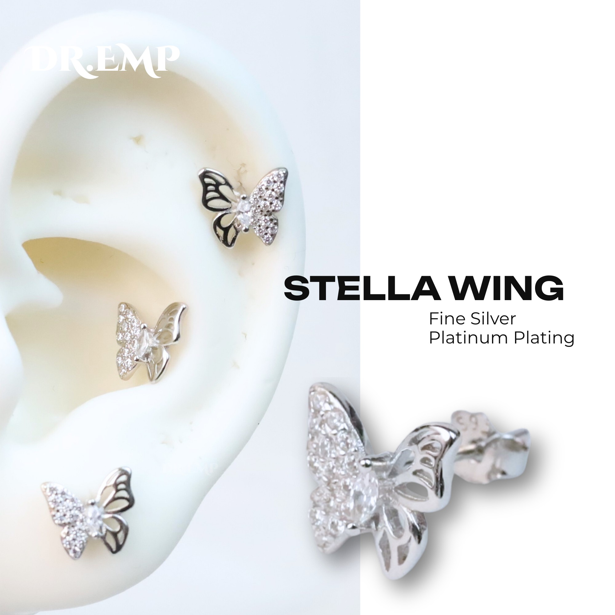 Khuyên kiểu bạc xi bạch kim bướm nửa đá_thumbnail_2