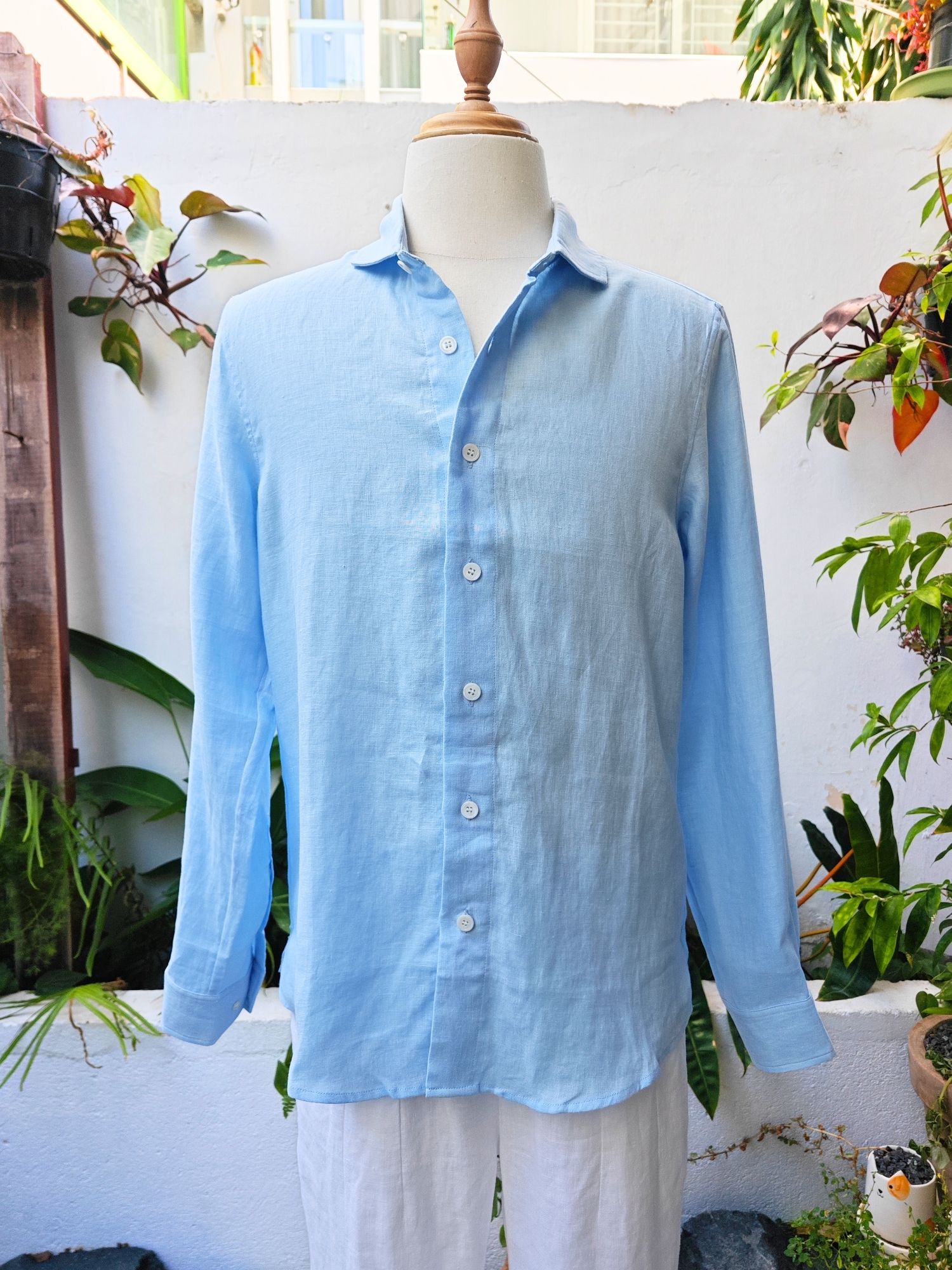 Sơ mi 100% linen tay dài cổ kiểu Ý