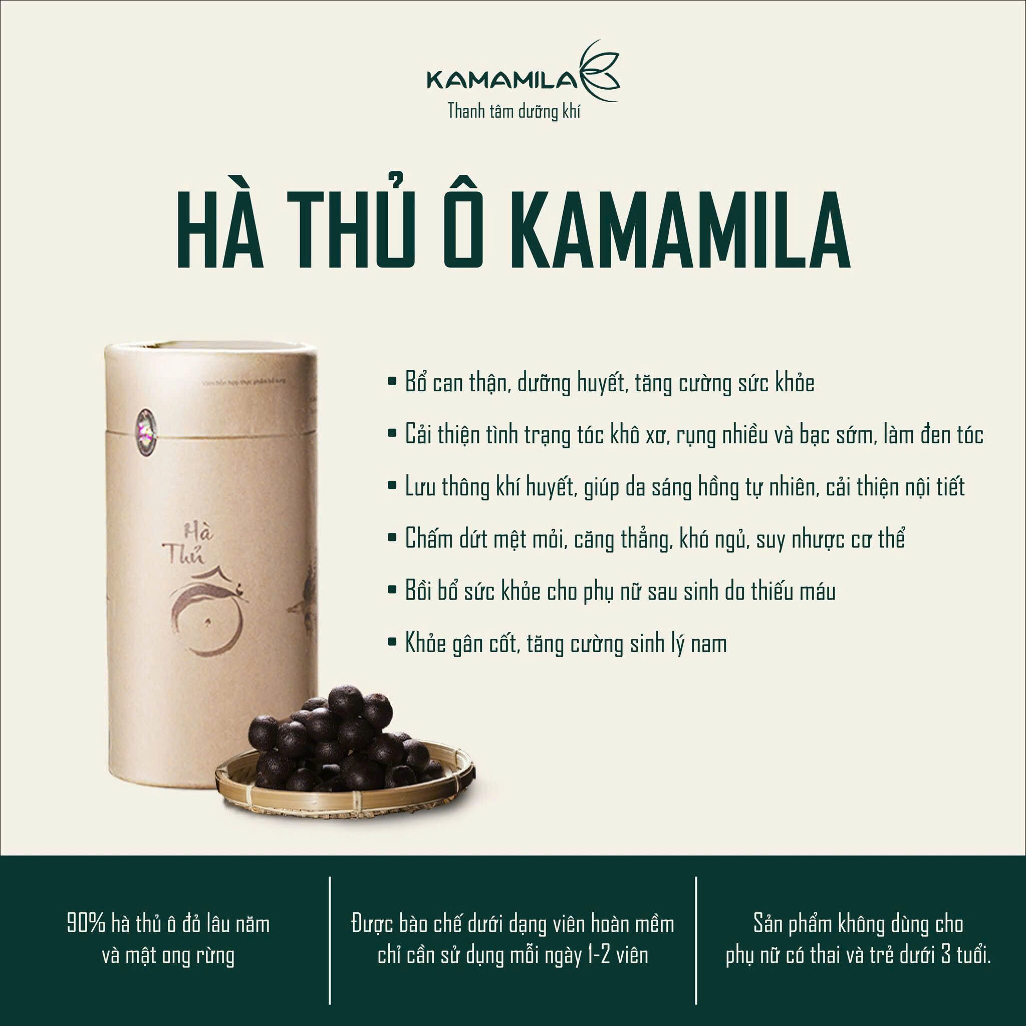 HÀ THỦ Ô KAMAMILA – TÓC ĐEN MƯỢT, DA HỒNG, SỨC KHỎE DẺO DAI