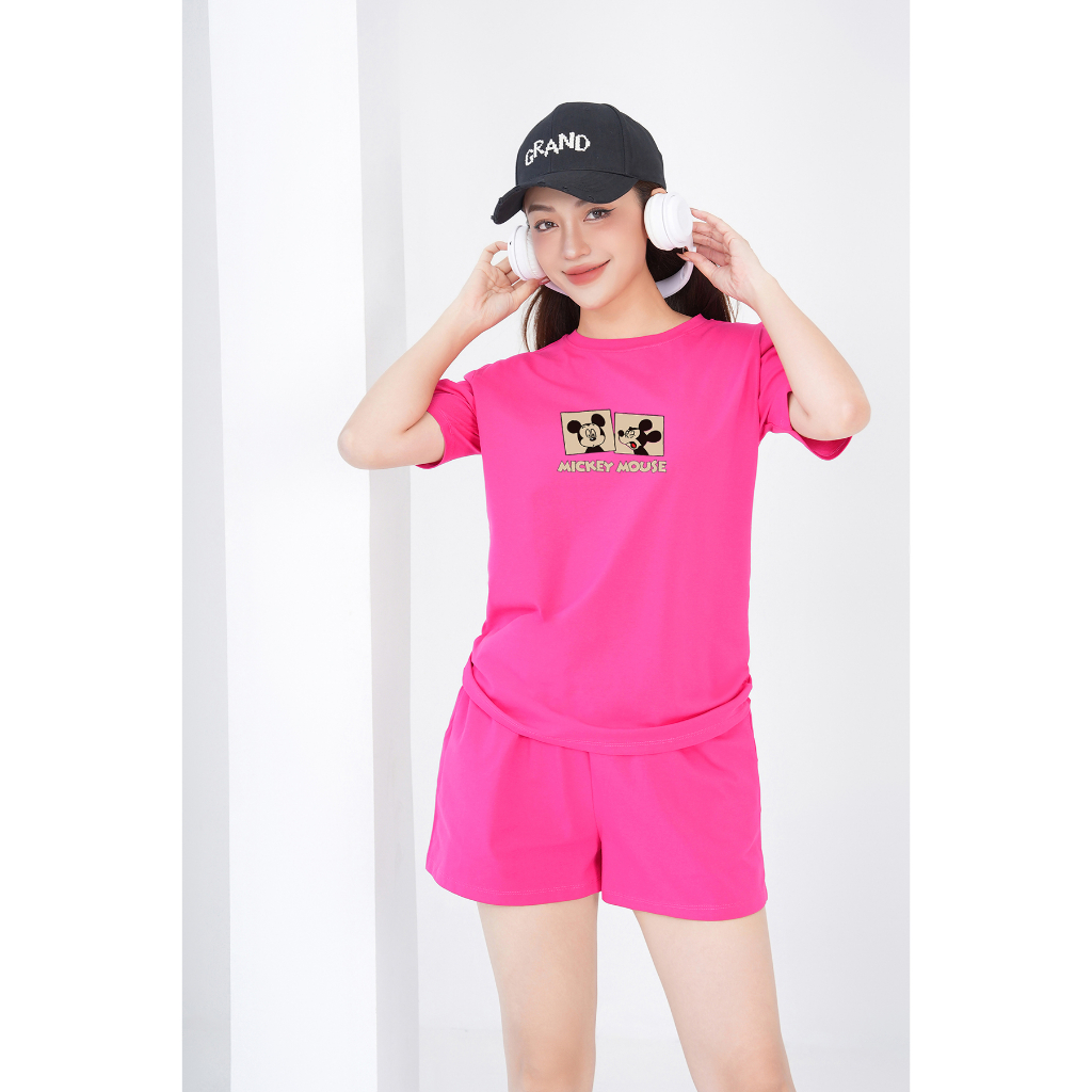 [Form rộng] Đồ bộ nữ hình Mickey chất liệu cotton 4 chiều - Set đồ nữ gồm áo thun và quần đùi cotton - LOZA G0054_thumbnail_1
