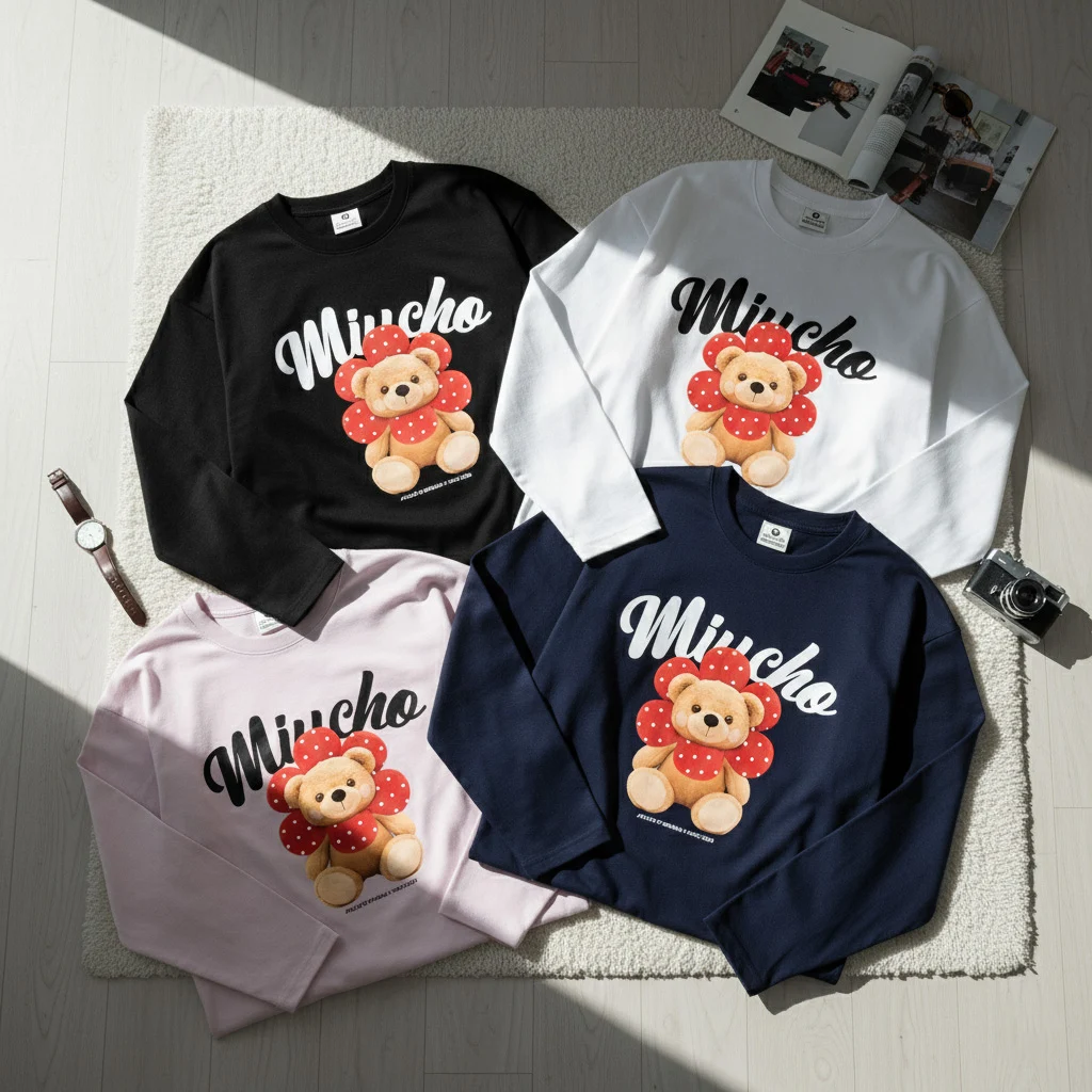 Áo thun nữ boxy tay dài Miucho vải dày dặn thoáng mát đứng form hình gấu dễ thương 2950_thumbnail_7