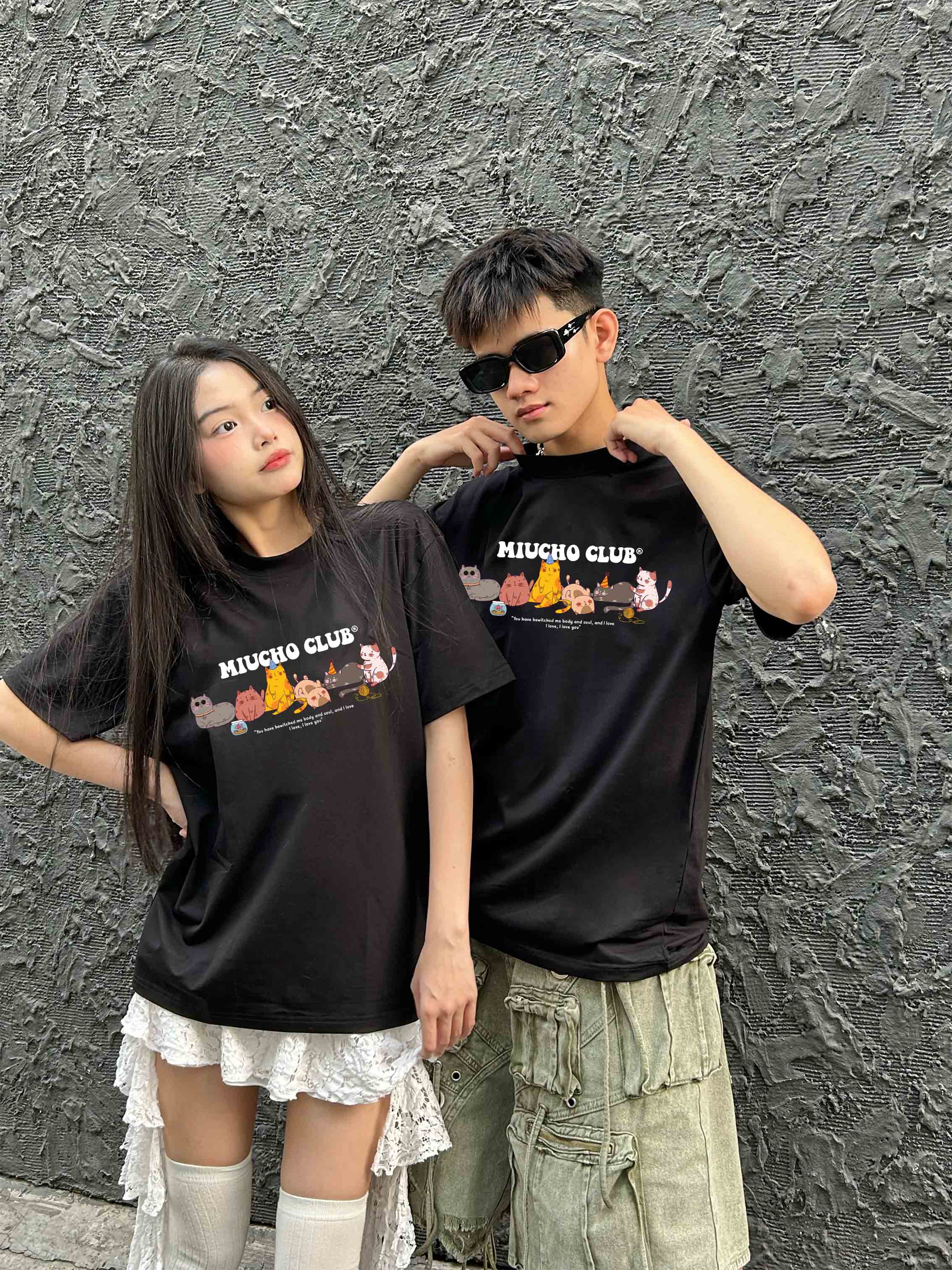 Áo phông đôi nam nữ form rộng 1953 Miucho Club cổ tròn vải cotton 2c 250gsm dày dặn in mix_thumbnail_5