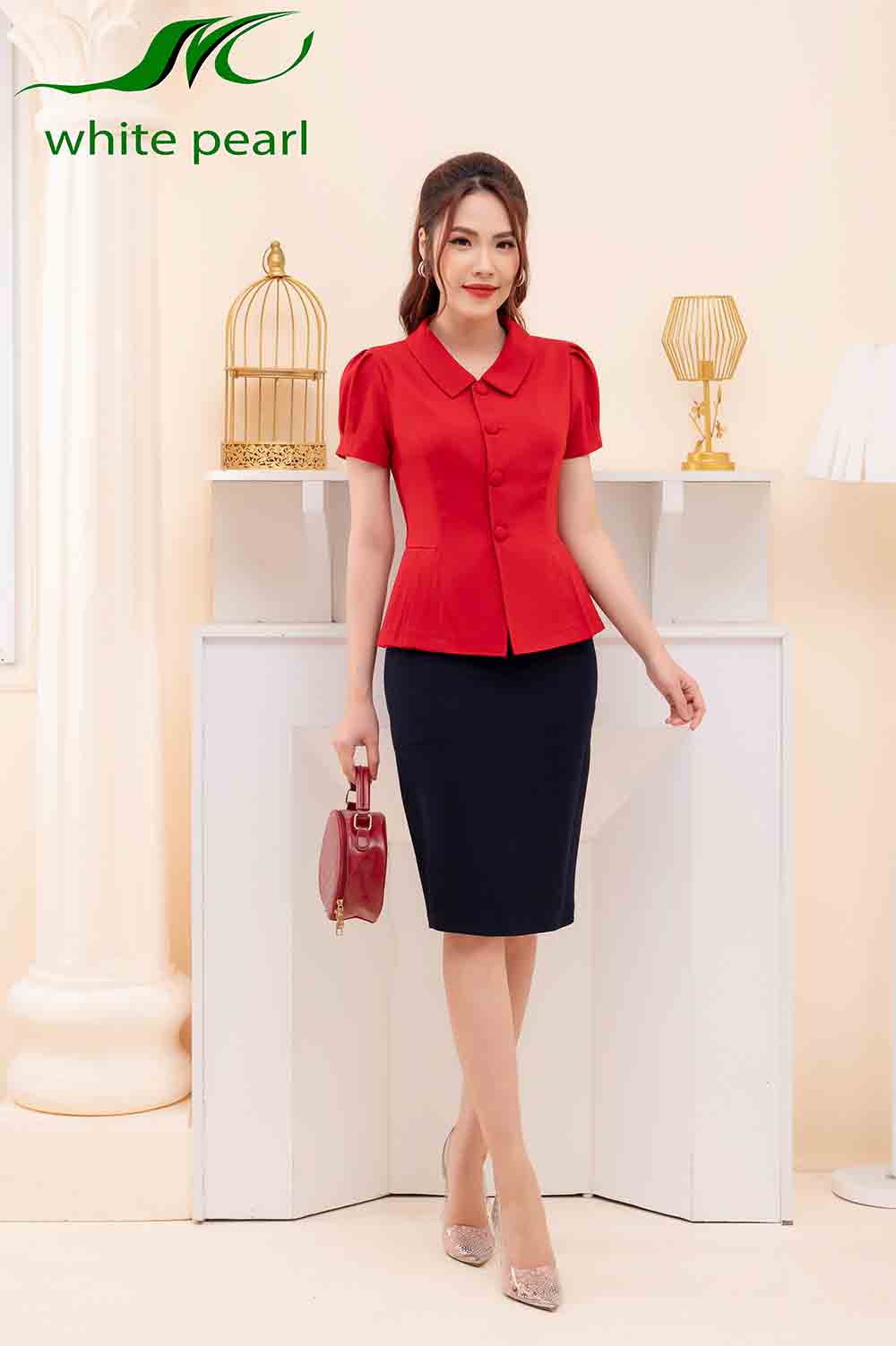 Bộ áo ký giả kết hợp chân váy bút chì thời trang công sở cao cấp White Pearl_thumbnail_0