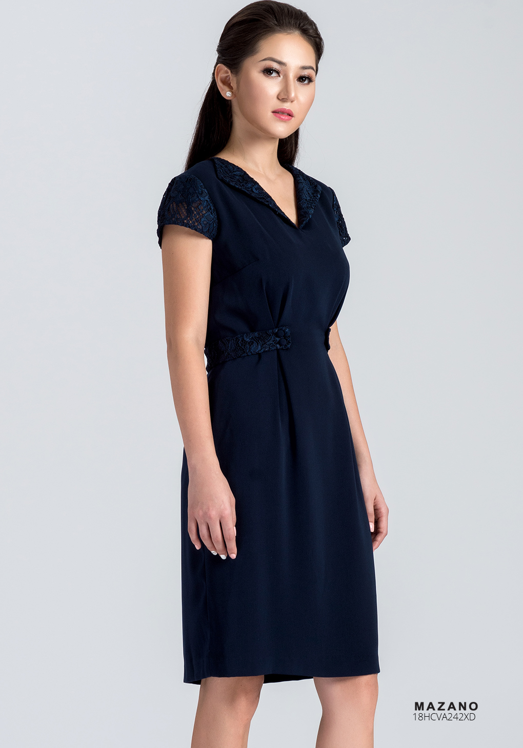 Váy xanh phối đai eo cổ V_thumbnail_1