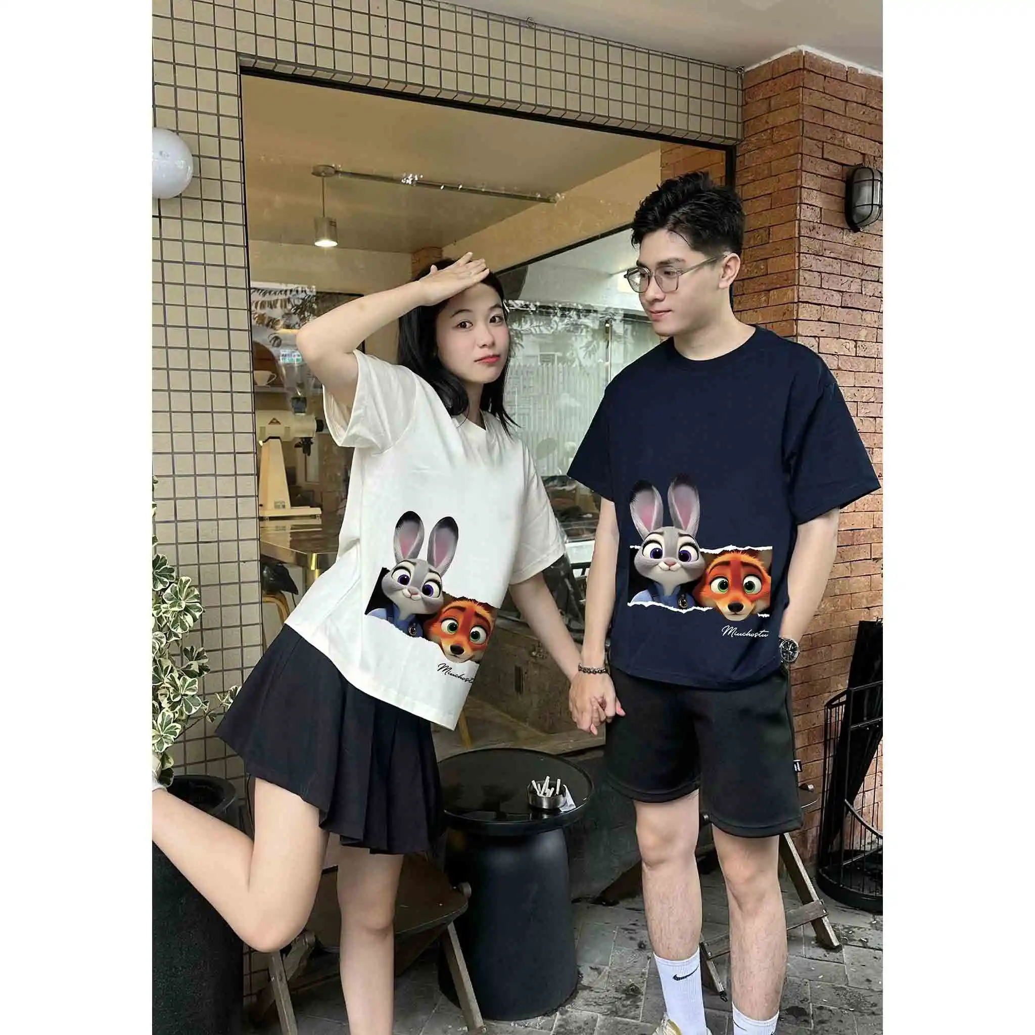 Áo thun couple form boxy Miucho Club vải cotton co giãn 2 chiều thoáng mát Judy Hopps in mix 2826_thumbnail_3
