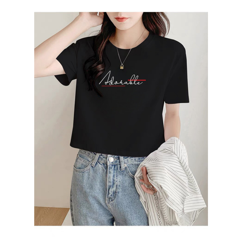 [Form Rộng] Áo croptop nữ form rộng in chữ Adoralele - Áo thun nữ dáng ngắn Loza GT6498