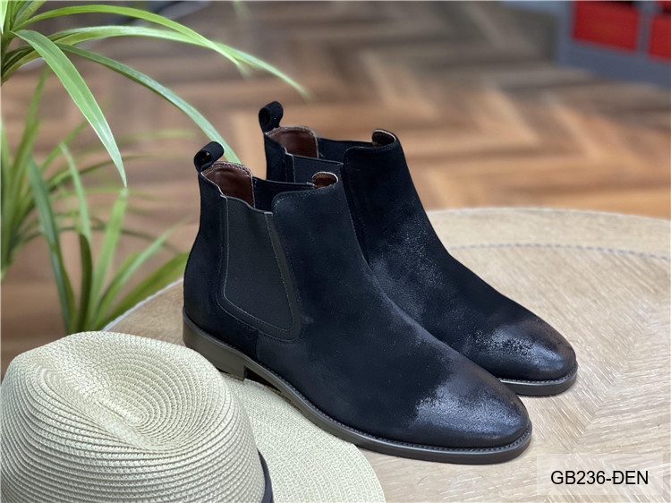 GB236 - Giày Chelsea Nam Da Heo Phong Cách Anh Quốc, Đế Cao Su Thoáng Khí, Màu Đen Kaki_thumbnail_12
