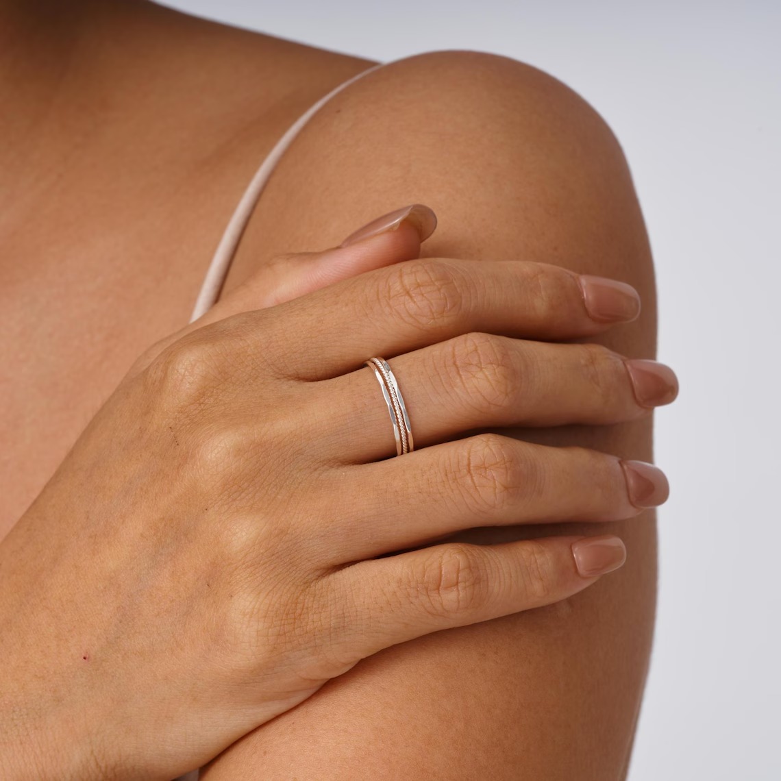 Elegant 3-Piece Gold Filled Ring Trio • Handmade Hammered & Twist Stackable Set_thumbnail_10