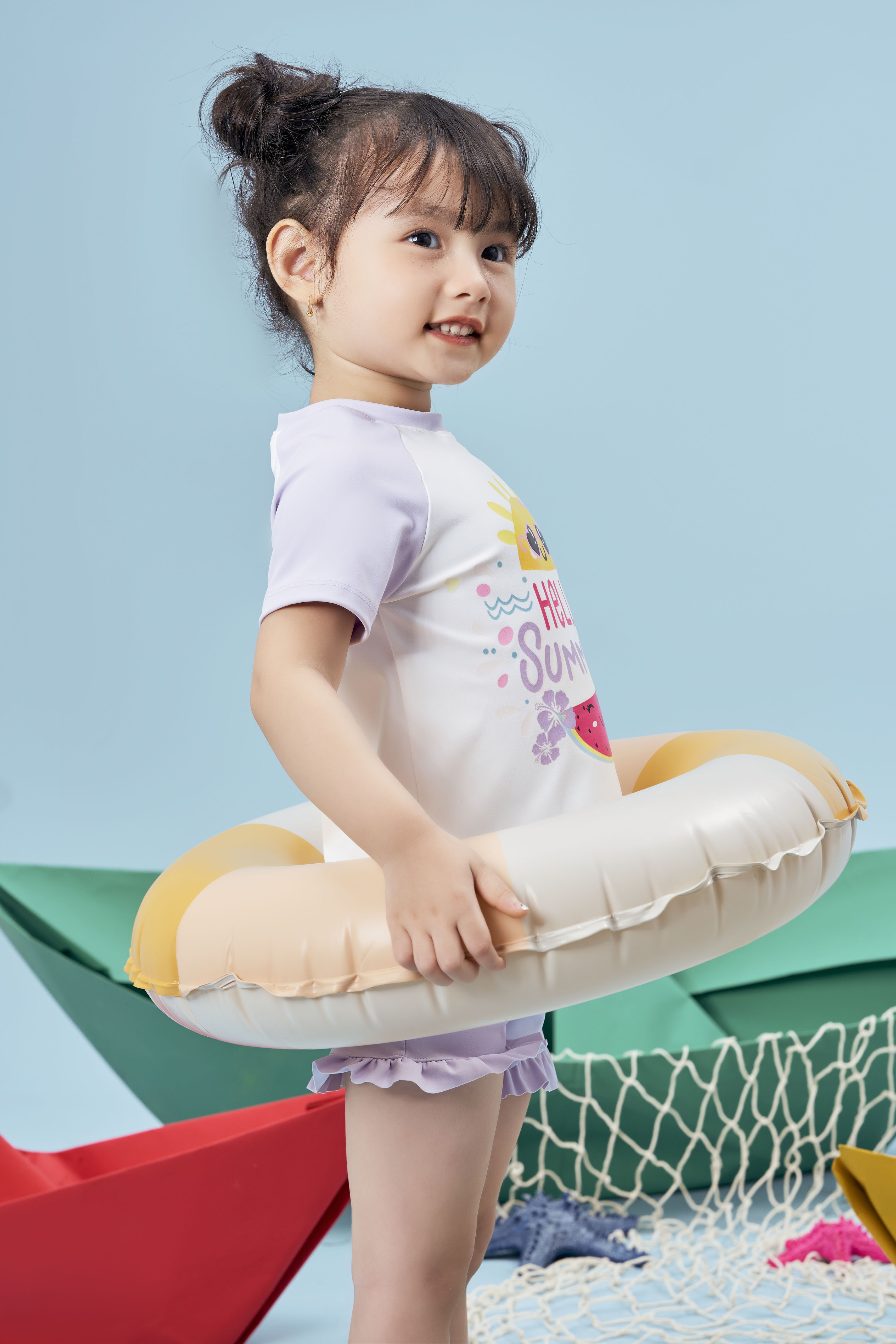 Bộ bơi rời áo cộc tay quần phối bèo