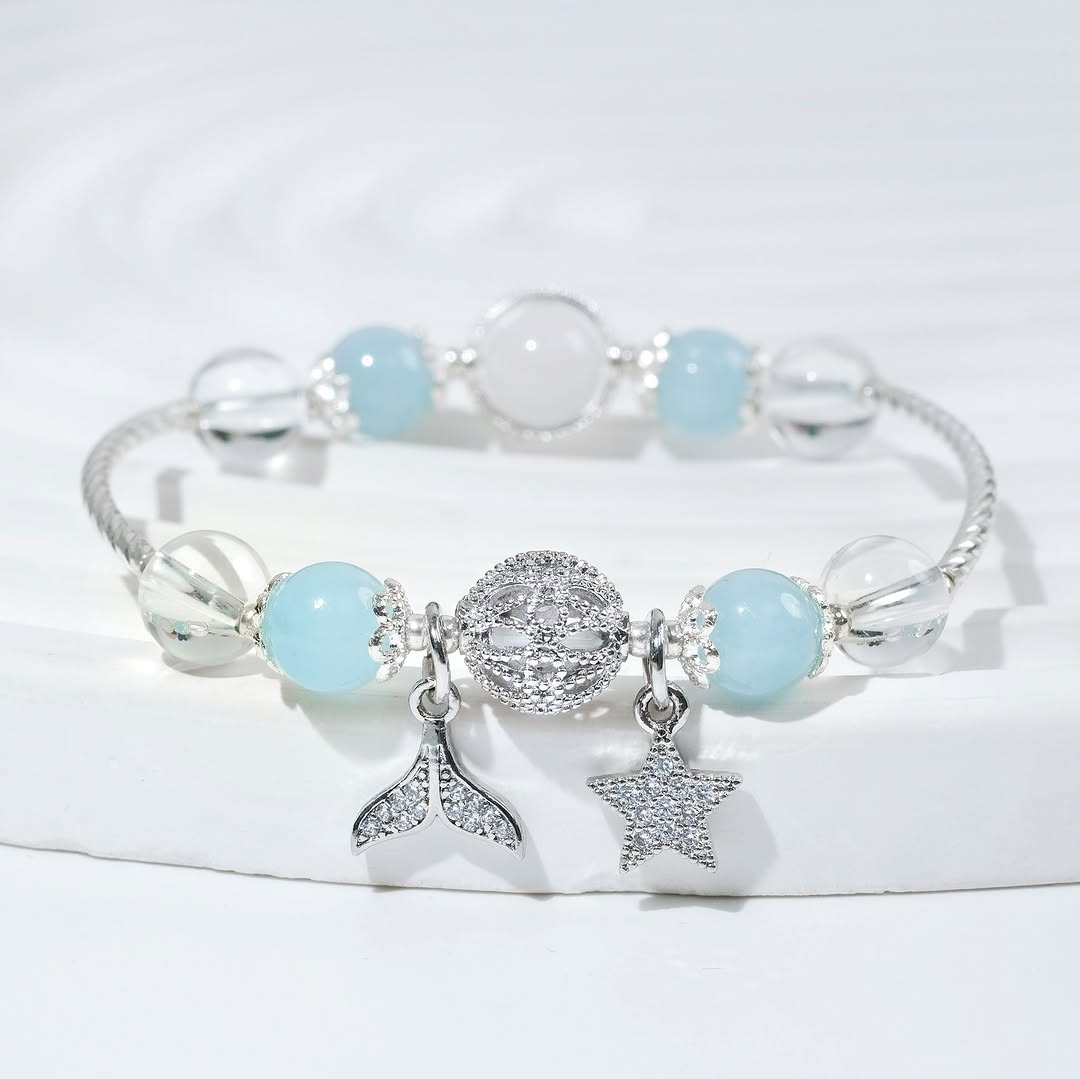 PT132 - Lắc bạc đá Thạch anh trắng & Aqua