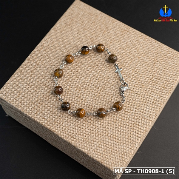 Lắc Mân Côi đá mắt hổ nâu vàng 6ly