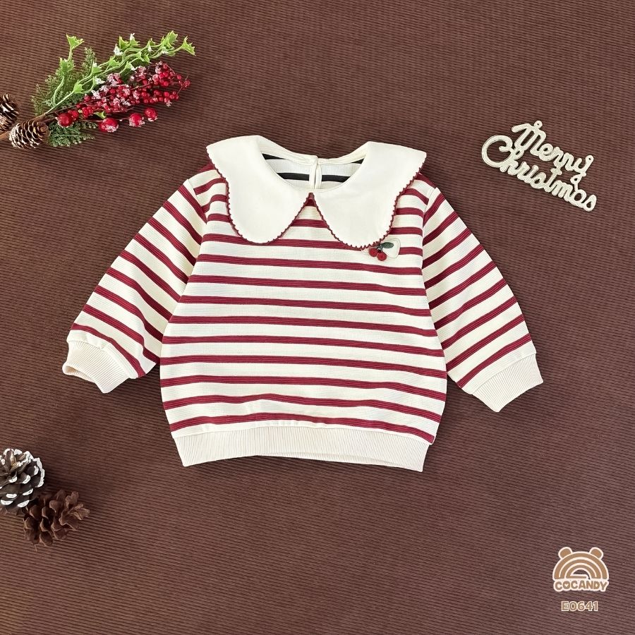 Áo dài kẻ ĐỎ cổ sóng phối cherry_thumbnail_1