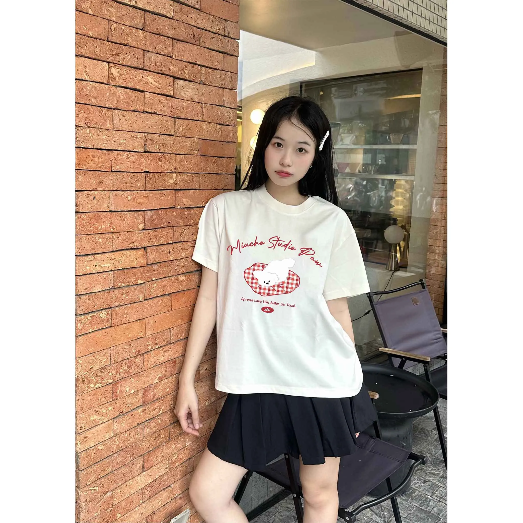 Áo thun boxy hình gấu dễ thương nhiều màu 2547 Miucho vải cotton thoáng mát phong cách Hàn Quốc_thumbnail_6