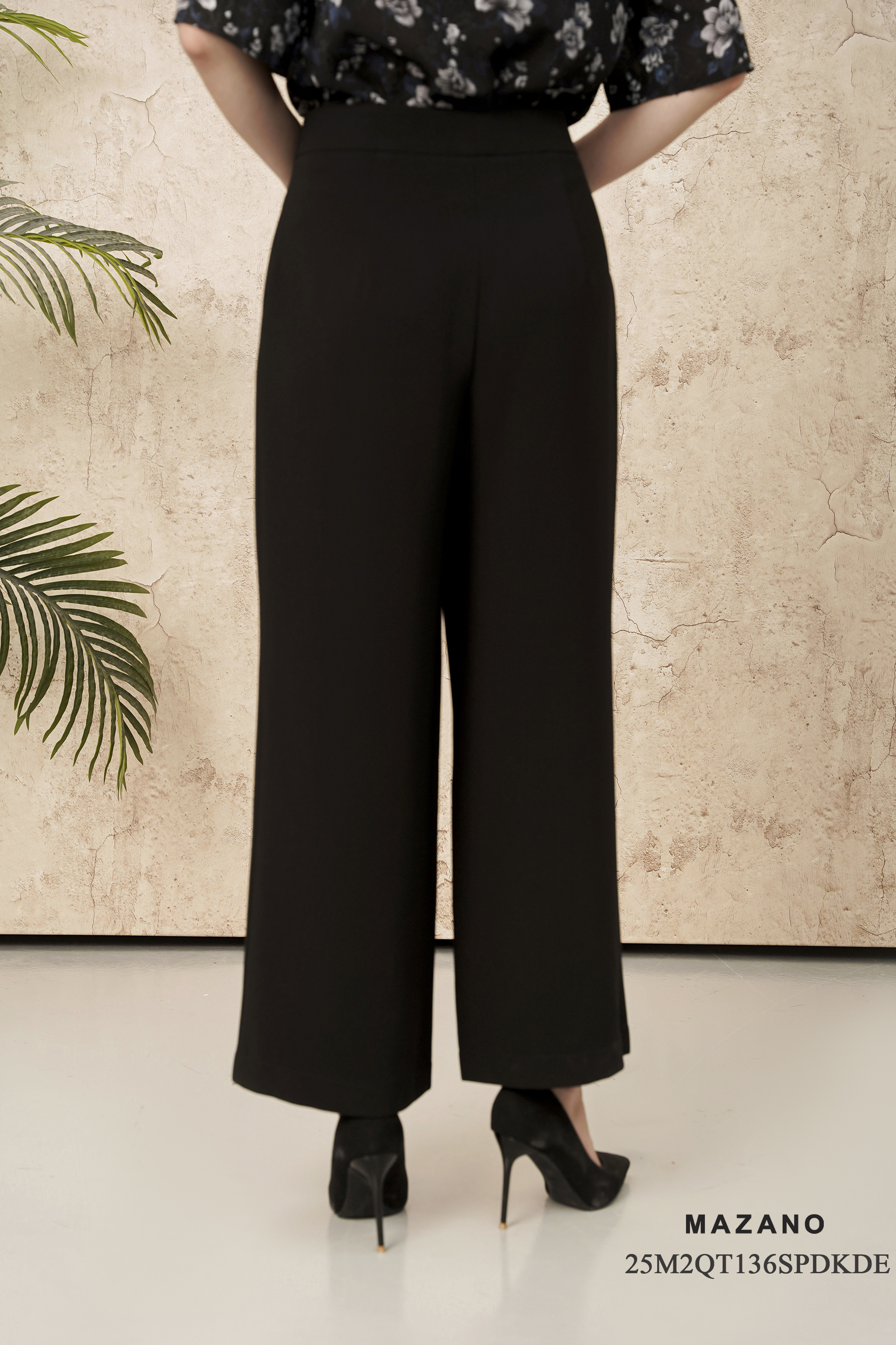 Quần suông ống vừa Vải Thô tuytsi Cạp cao Dài quần qua mắt cá chân_thumbnail_1