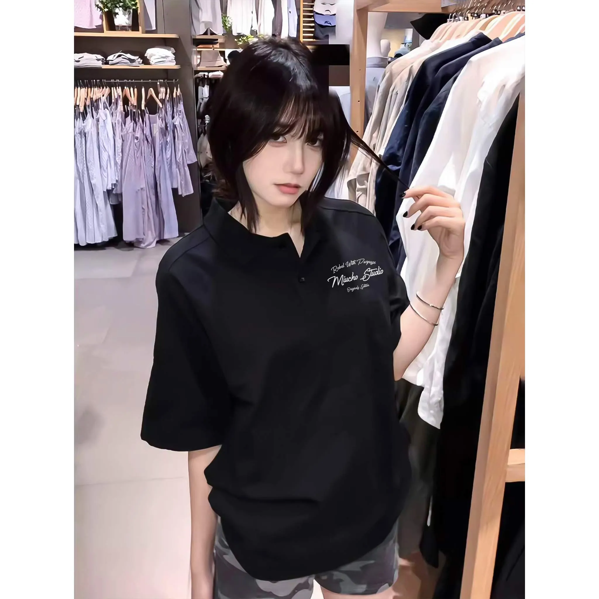Áo polo form Oversize Miucho Studio 2478 tay ngắn cổ trụ vải cotton thoáng mát cao cấp_thumbnail_2