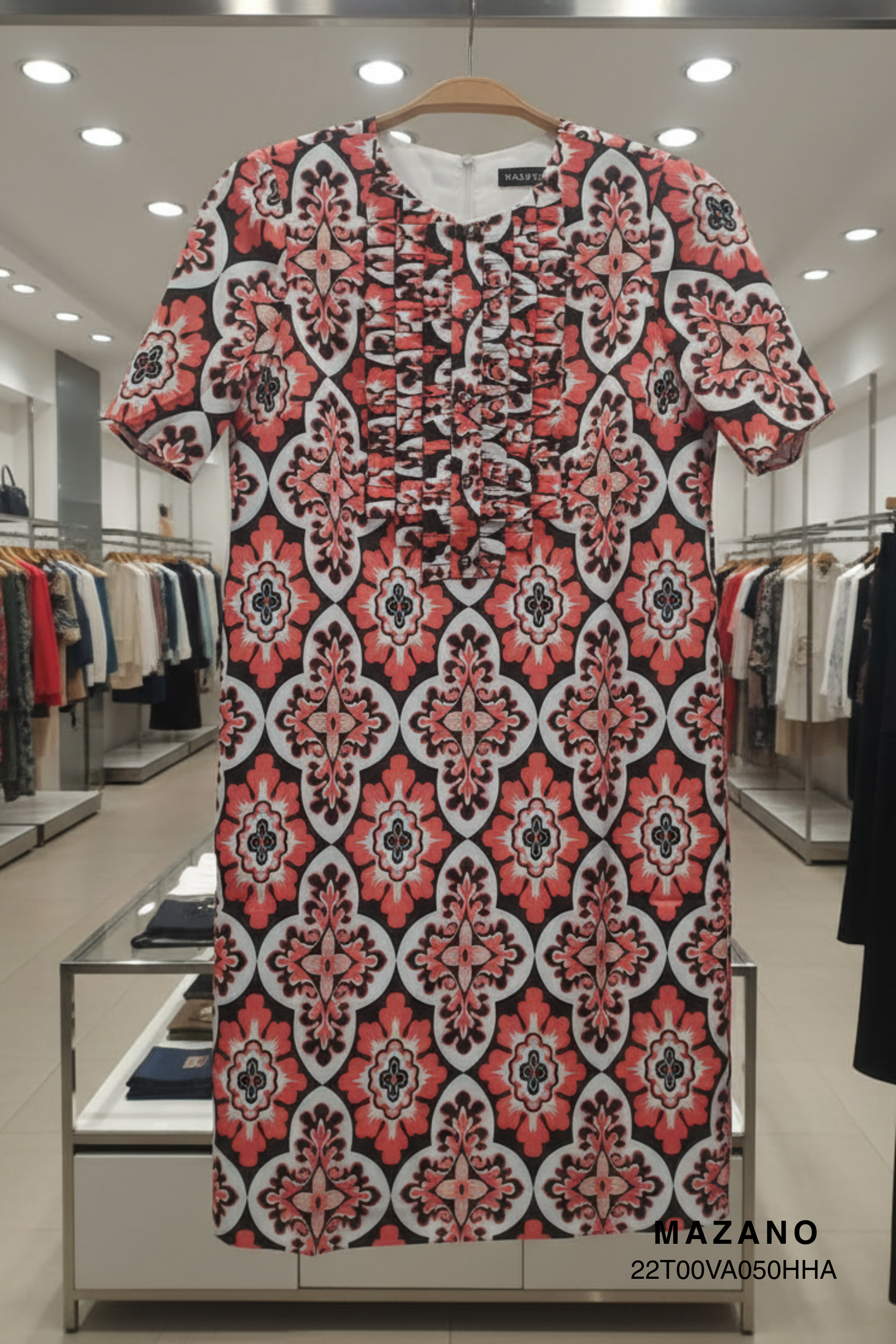 Đầm nữ họa tiết bèo cổ tay lỡ Mazano_thumbnail_2