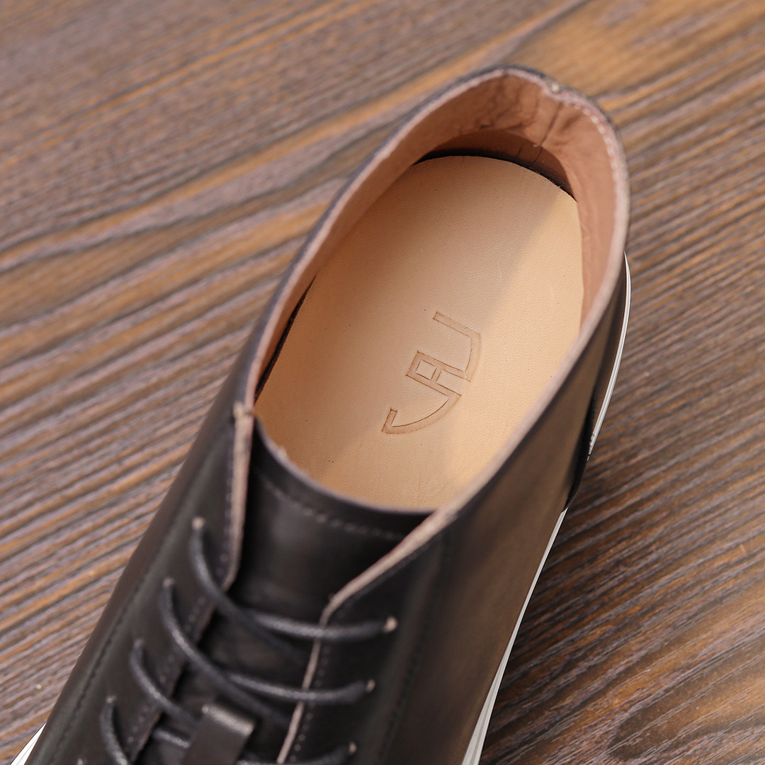 Giày thể thao cổ cao thời trang thu đông dành cho nam, da bò lớp 1 được làm thủ công đế mềm kiểu Anh Giày trắng thời trang cổ điển_thumbnail_4