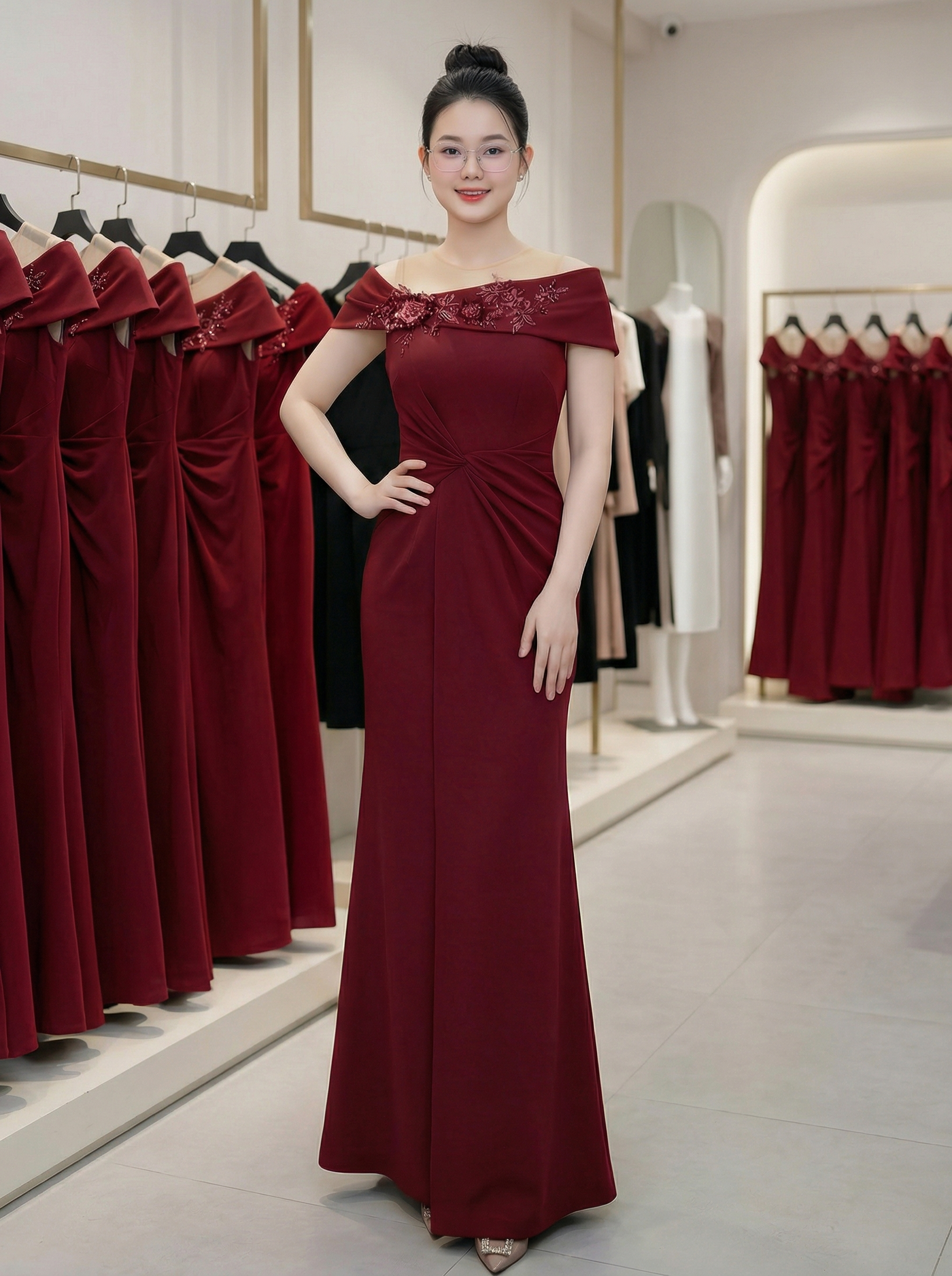 Đầm dạ hội dự tiệc  phối ren hoa cao cấp