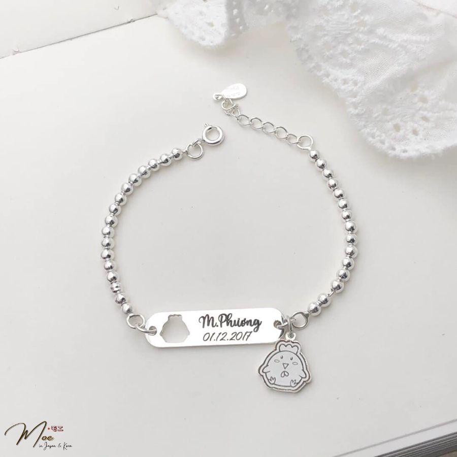 B56 - Lắc cho bé khắc tên dây bi đục lỗ