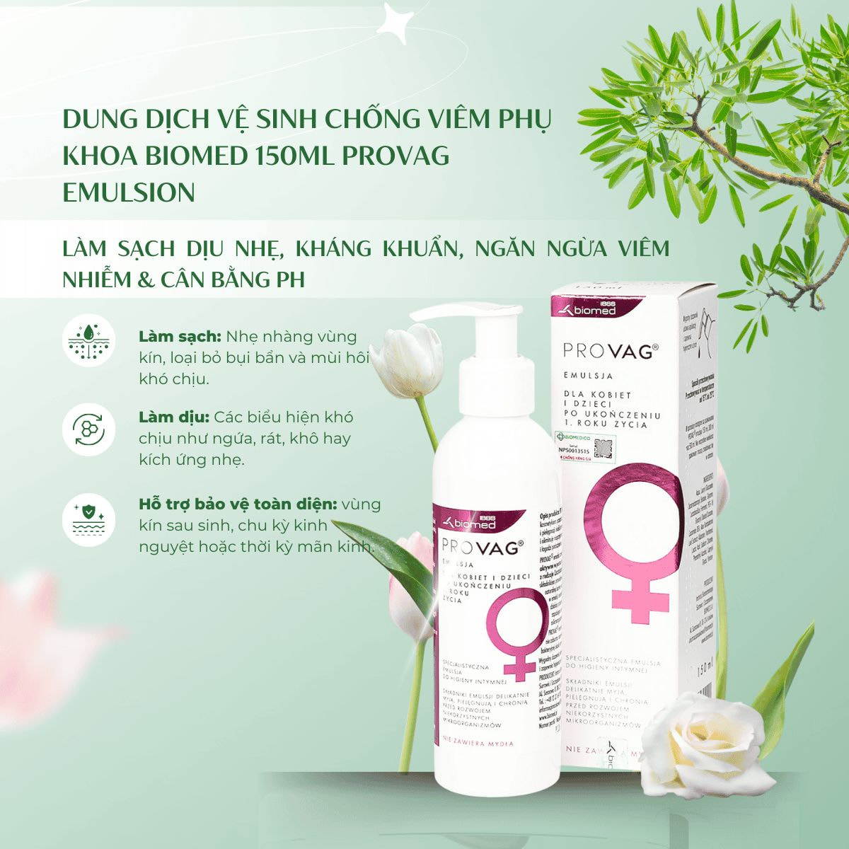 Dung Dịch Vệ Sinh Chống Viêm Phụ Khoa Biomed 150ml Provag Emulsion – Làm Sạch Dịu Nhẹ, Kháng Khuẩn, Ngăn Ngừa Viêm Nhiễm & Cân Bằng pH_thumbnail_1