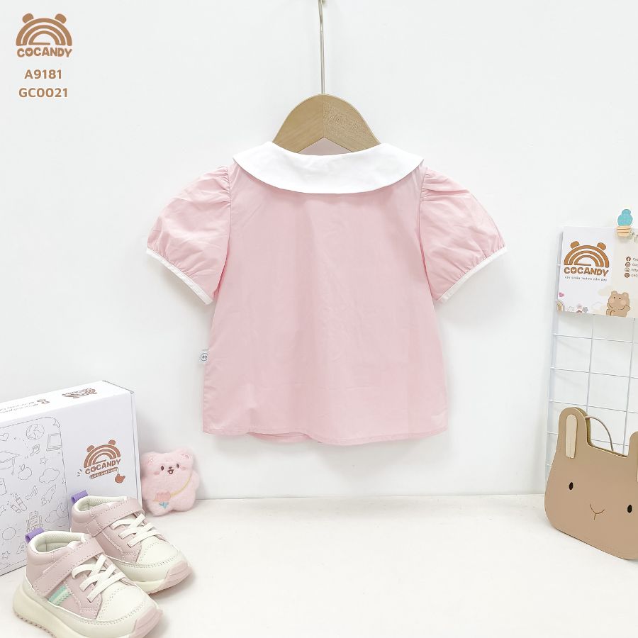 Áo cộc HỒNG sơ mi viền trắng phối nơ_thumbnail_2
