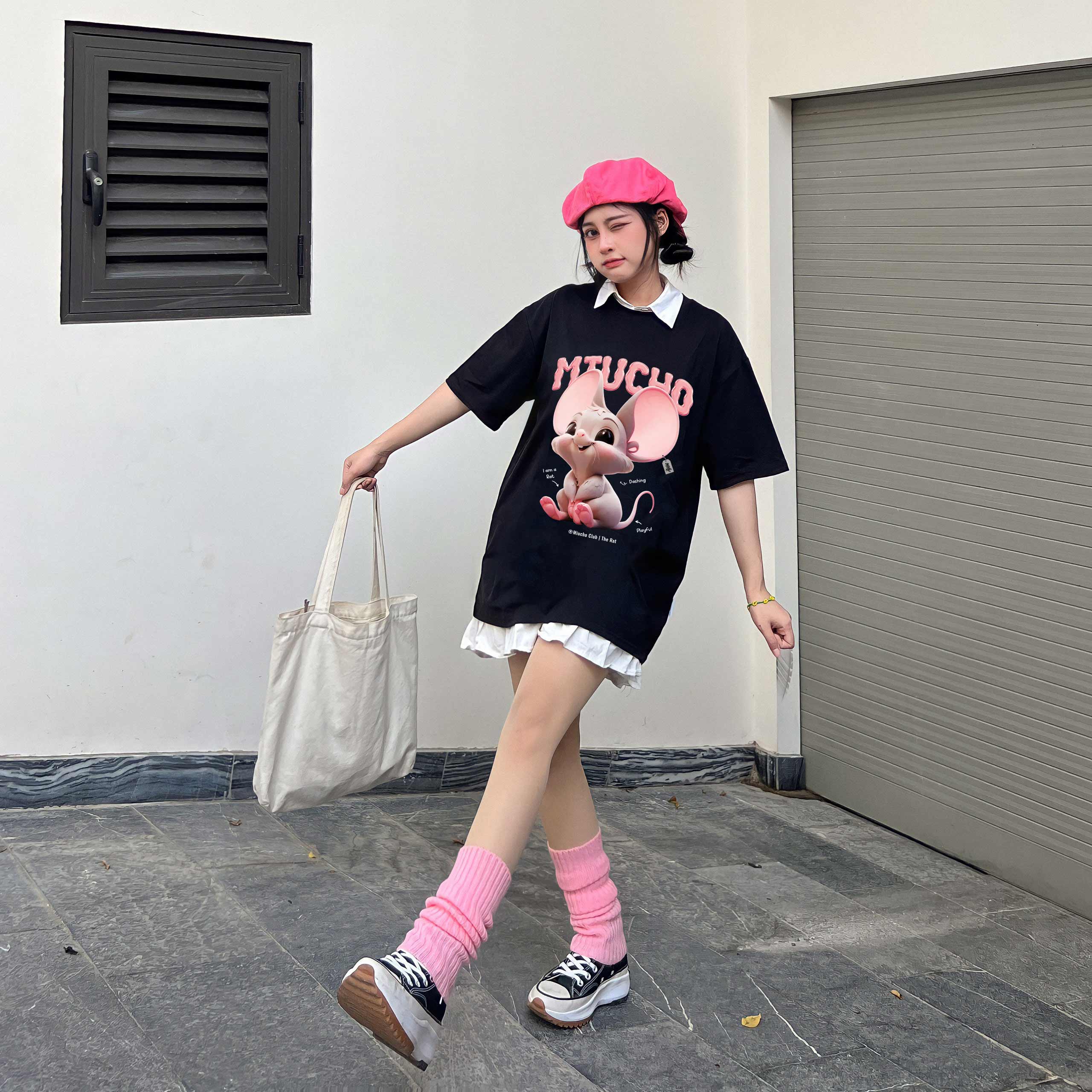 Áo thun form rộng 12 con giáp tuổi Tí ATD1236 Miucho tay ngắn cổ tròn in mix_thumbnail_2