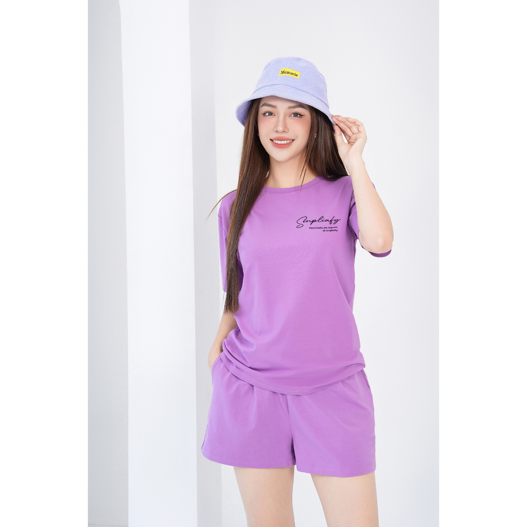 [Form Rộng] Set đồ nữ (áo thun + quần đùi) in chữ Simpliafy - Bộ đồ nữ đi chơi/mặc nhà cotton 4 chiều - LOZA G0052_thumbnail_3
