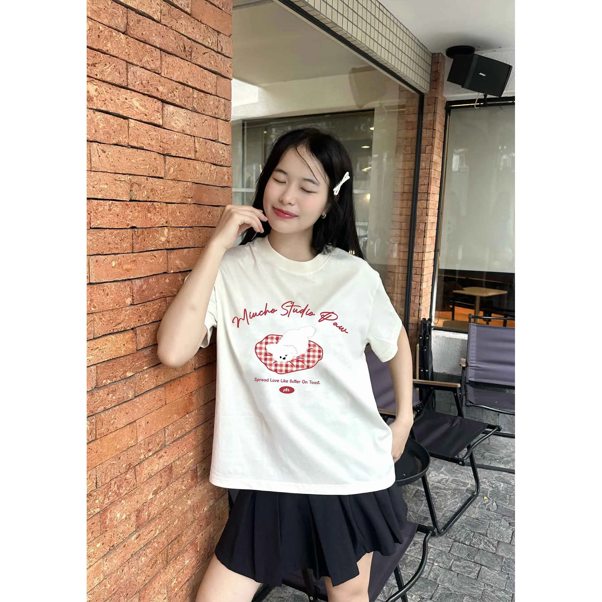 Áo thun boxy hình gấu dễ thương nhiều màu 2547 Miucho vải cotton thoáng mát phong cách Hàn Quốc_thumbnail_5