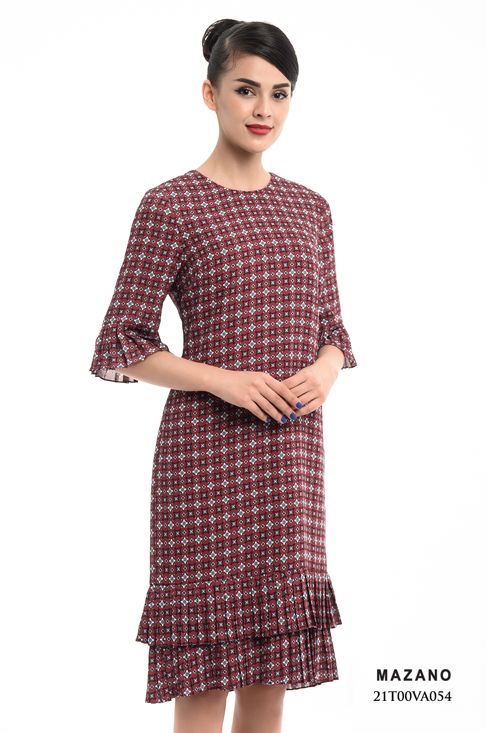 Đầm suông họa tiết phối chân dập ly