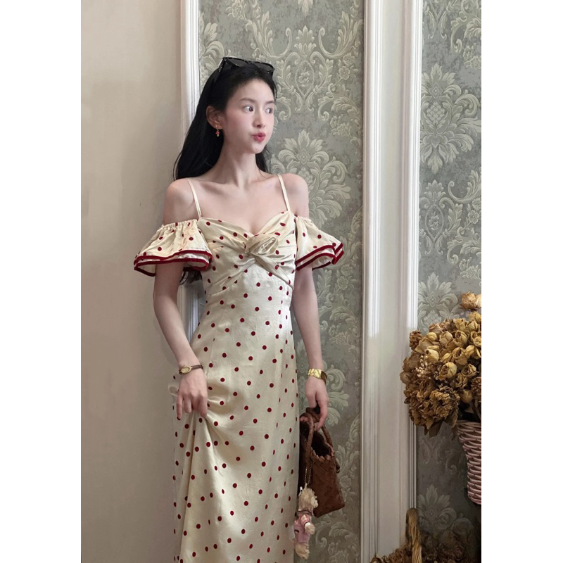 Váy lụa chấm bi dáng dài, đầm lụa dáng dài hoạ tiết chấm bi Logastore_L204_thumbnail_1