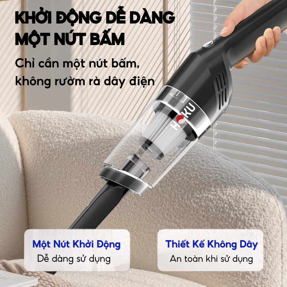 Máy Hút Bụi Cầm Tay HOKU Không Dây, Hút Bụi Giường, Ô Tô, Lực Hút 25000PA Hút Liên Tục 30 Phút_thumbnail_7