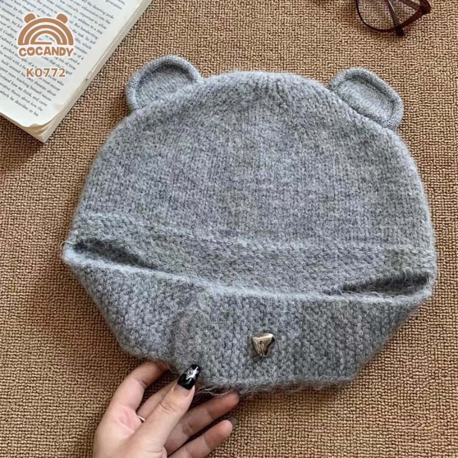 Mũ nhập len XÁM tai gấu