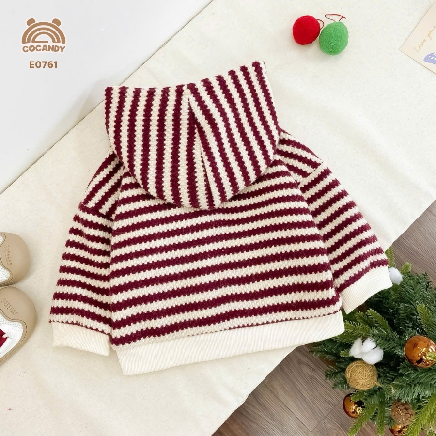 Áo khoác len dài kẻ ĐỎ mũ chóp_thumbnail_1