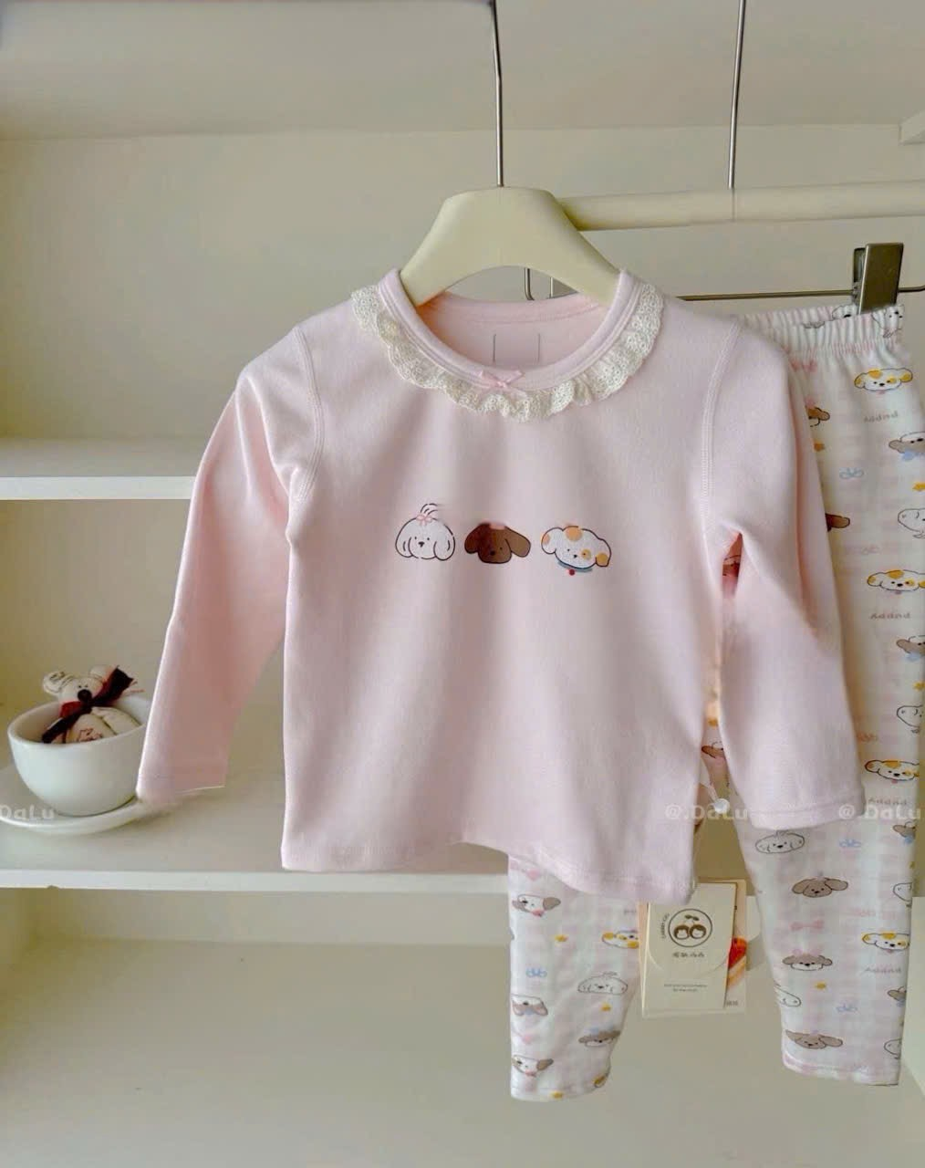 (N15) Set ngủ dày vừa màu hồng hoạ tiết 3 con vật | Size 100-140