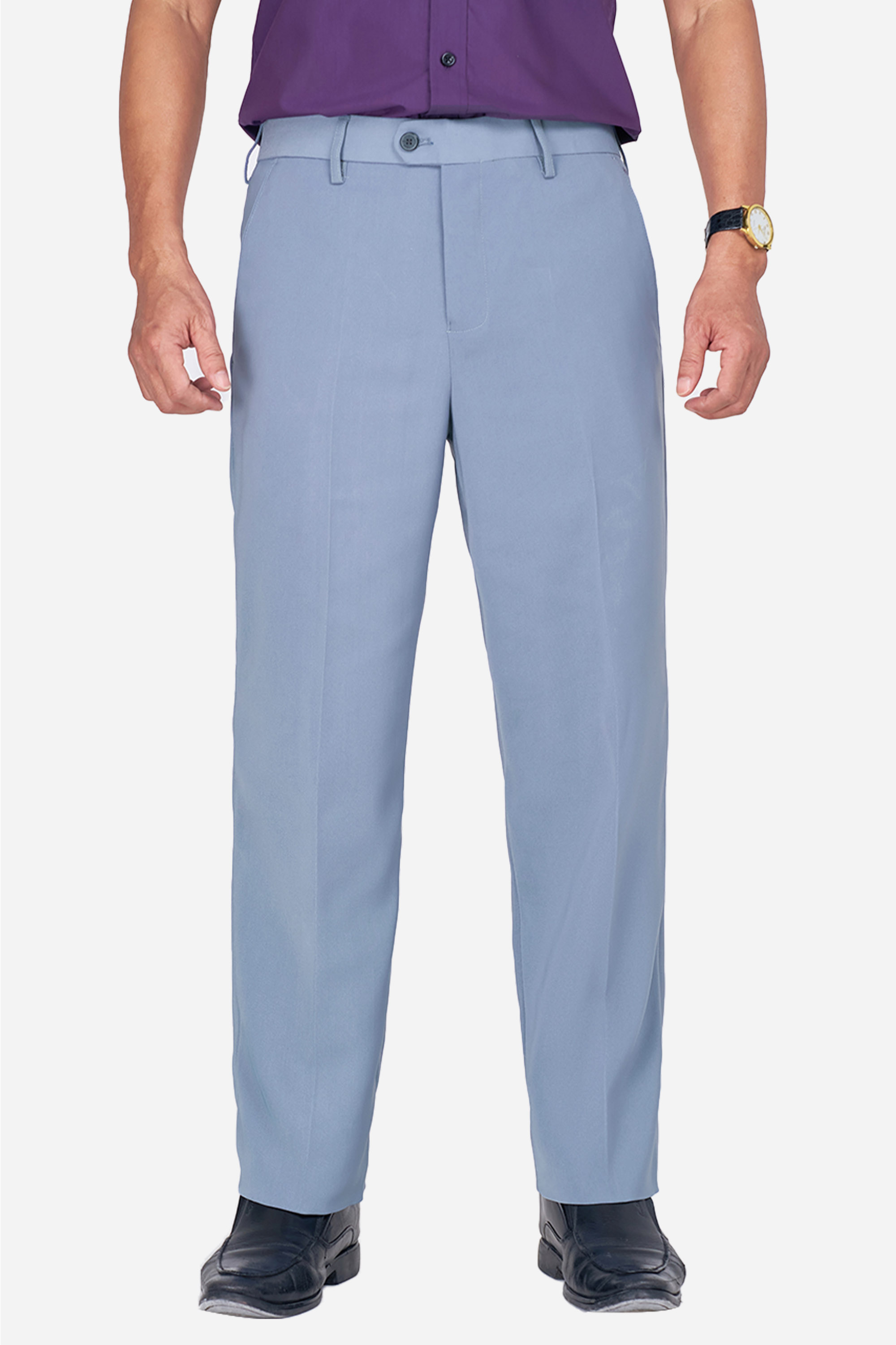 Quần Âu 0 Li Nam Trung Niên ANCHI Chất Liệu Vải Tăm Phom Suông Ống Rộng Màu Ghi Nhạt