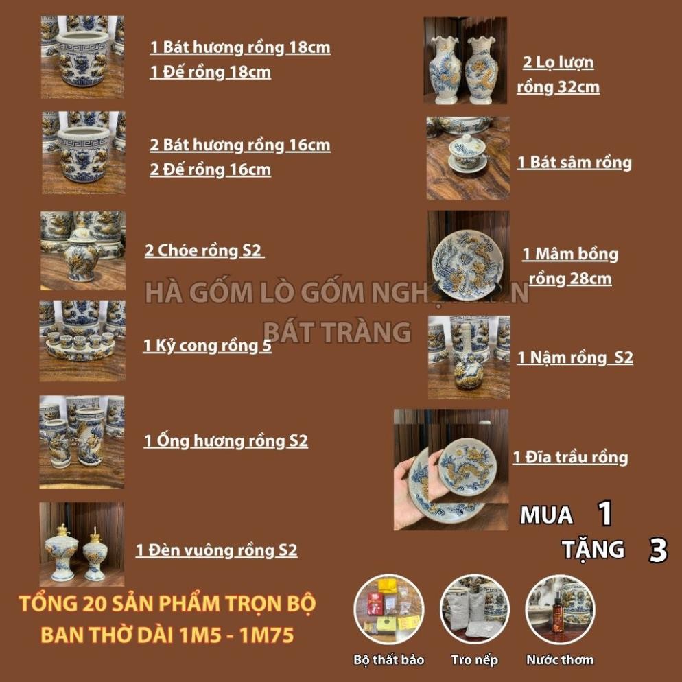 HG037 Đồ Thờ Cúng Bộ 20 món ban thờ 1M5 - 1M75 men rạn nổi nghệ nhân Bát Tràng chế tác TẶNG Thất Bảo, Tro Nếp_thumbnail_1