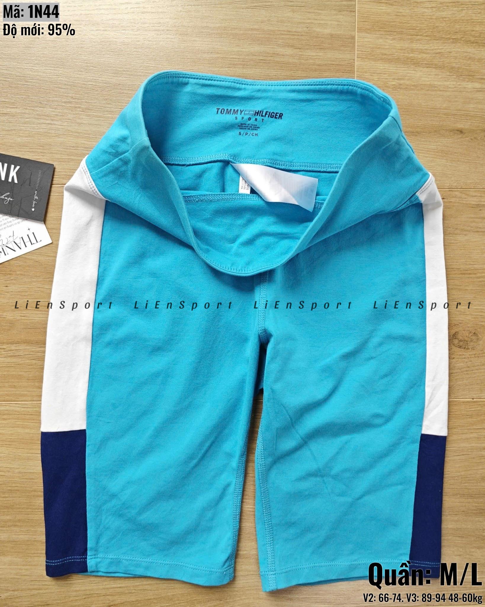 Tommy Hilfiger Quần short thể thao Nữ Size M Xanh ngọc trắng navy Auth 2nd Dáng ôm Cạp cao Color block sọc dọc Thun co giãn Thoáng khí Phù hợp tập gym yoga chạy bộ Mã:1N44