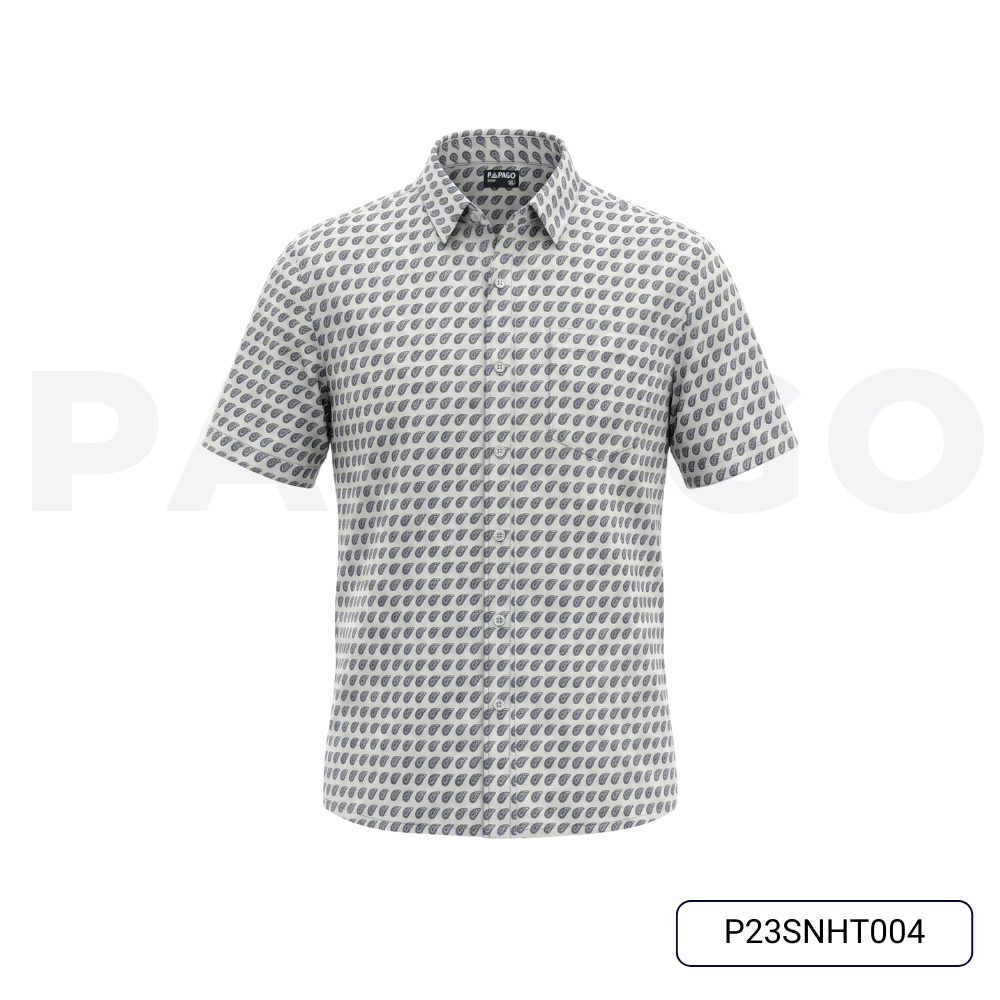 Áo sơ mi nam trung niên PAPAGO tay ngắn lai ngang in họa tiết - P23SNHT004