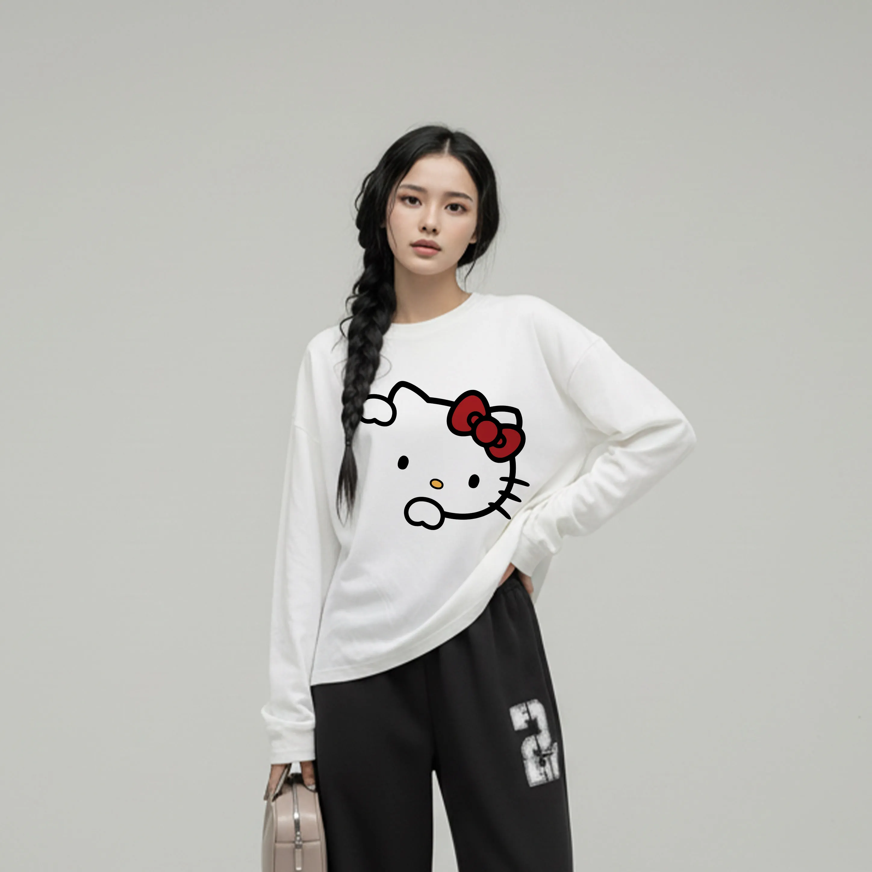 Áo thun boxy local brand Miucho cotton dày dặn thoáng mát tay dài cổ tròn Kitty in mix 2688_thumbnail_7